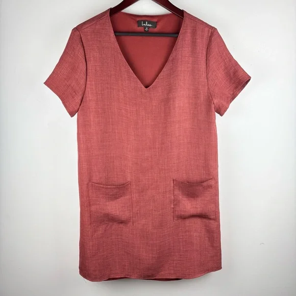 Lulus Women’s Poppy Rust V-Neck Shift Dress Pockets Chic Business Preppy Small - Picture 4 of 11